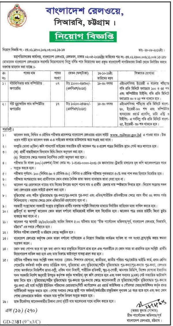 Bangladesh railway recent job Circular